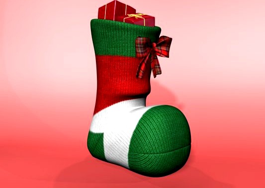 Knitted Decorative Christmas Sock with Bow and Gif 3D Model