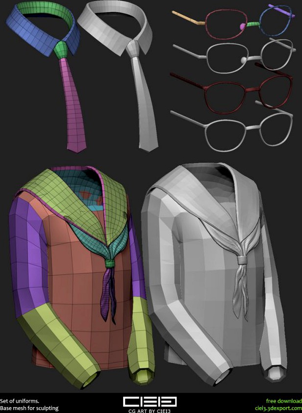 Download free Set of school uniforms 3D Model