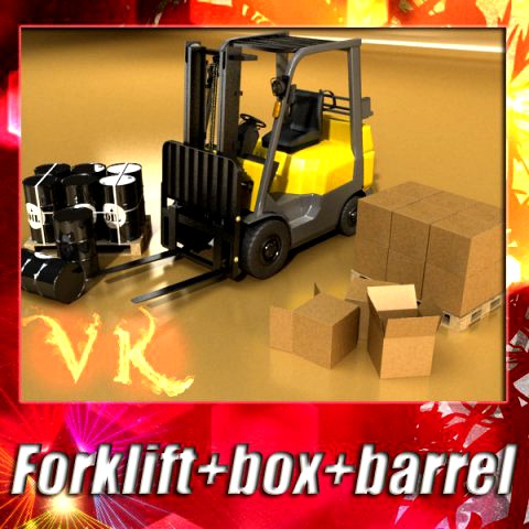 Lift Truck Pallet Cartons  Metal Drums 3D Model