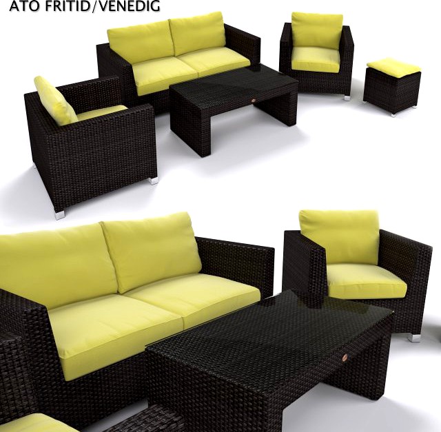 Garden Furniture Synthetic Rattan Set 3D Model