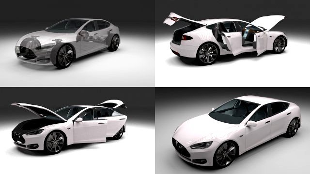 Tesla Model S with chassis-interior 3D Model