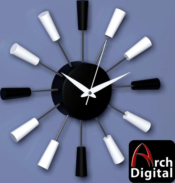 Black  White Wall Clock 3D Model