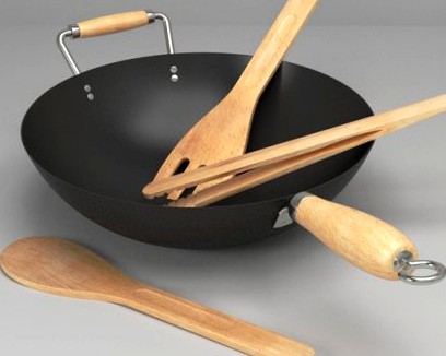 Wok and utensils 3D Model