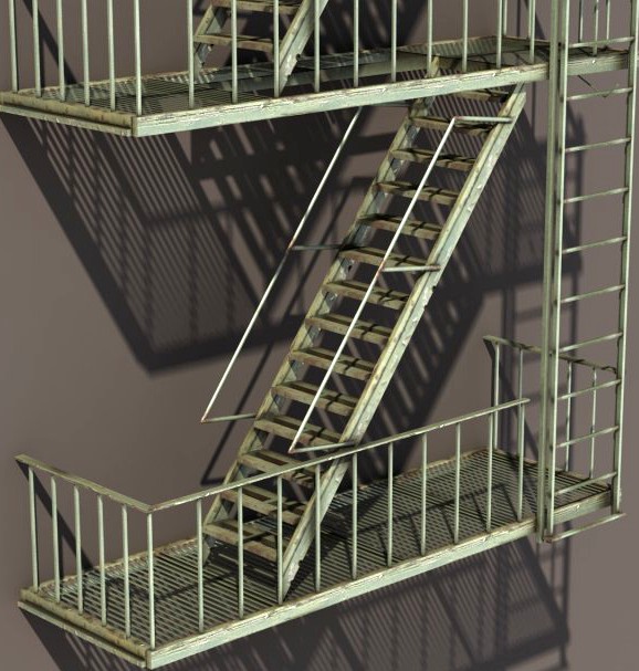 Fire Escape Stairs Low Poly 3D Model