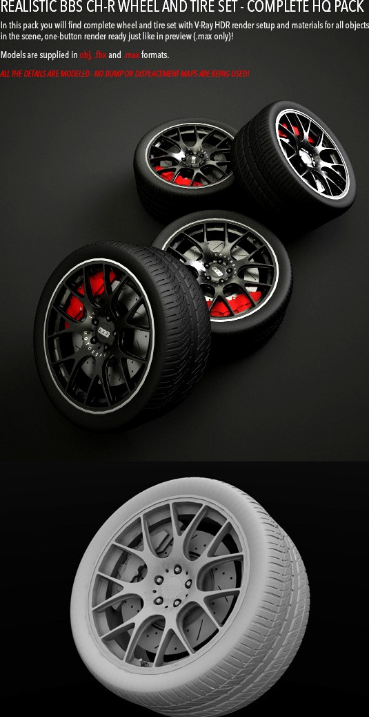 Realistic BBS CH-R Wheel and Tire Set HQ