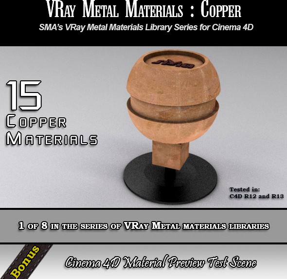 15 VRay Copper Materials Pack for Cinema 4D