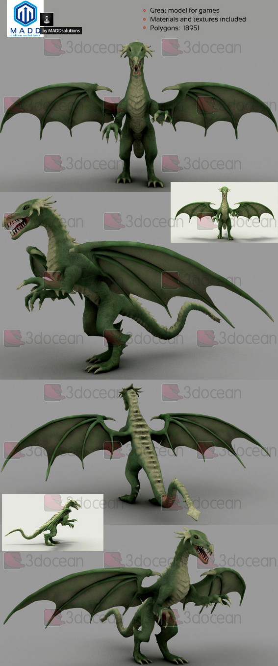 Mid Poly Green Dragon - 18951 polygons