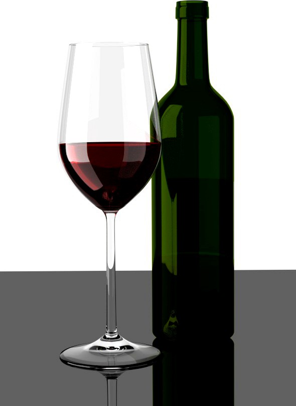 Glas of Red Wine with Bottle