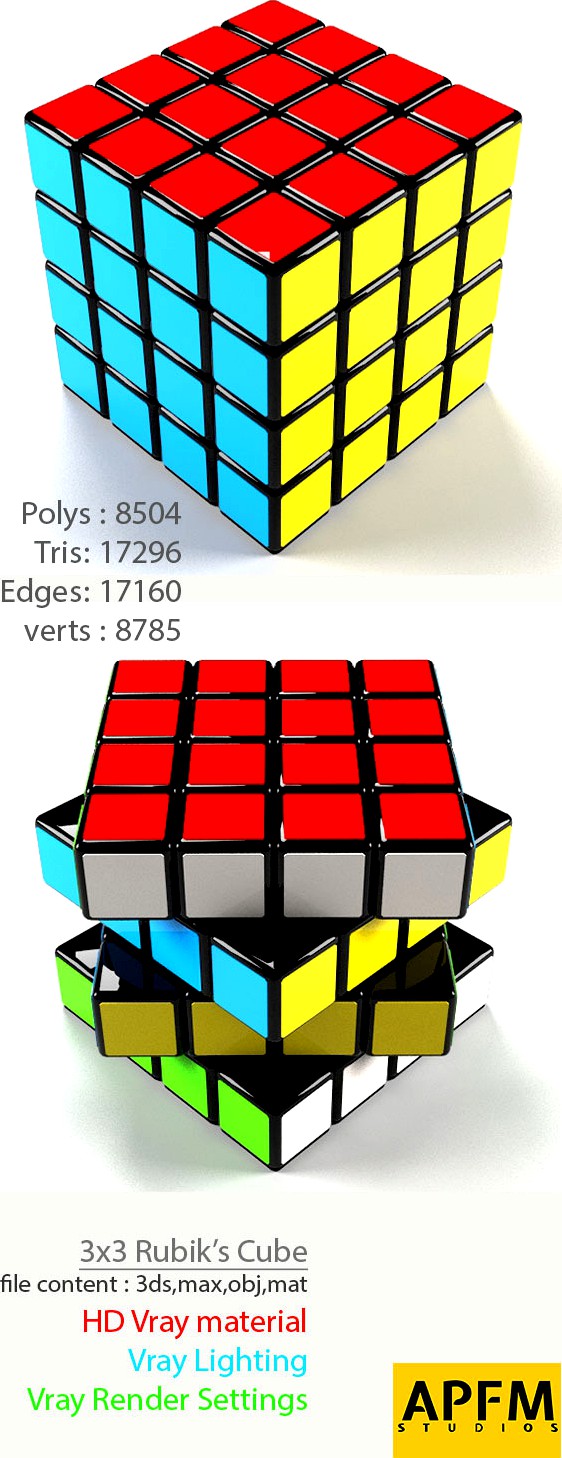 3D High Quality 4x4 Rubik&#x27;s Cube Model