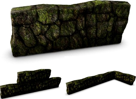 Low Poly Mossy Wall 3D Model