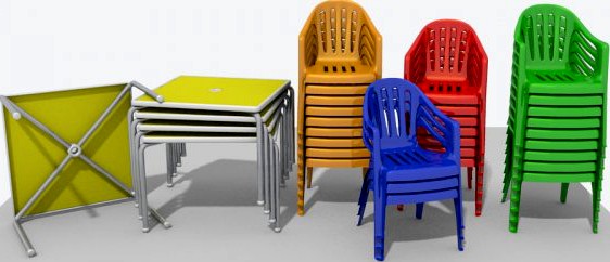 PVC Garden Chairs and table 3D Model