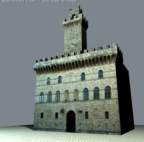 Italian Clock Tower in Twilight New Moon 3D Model