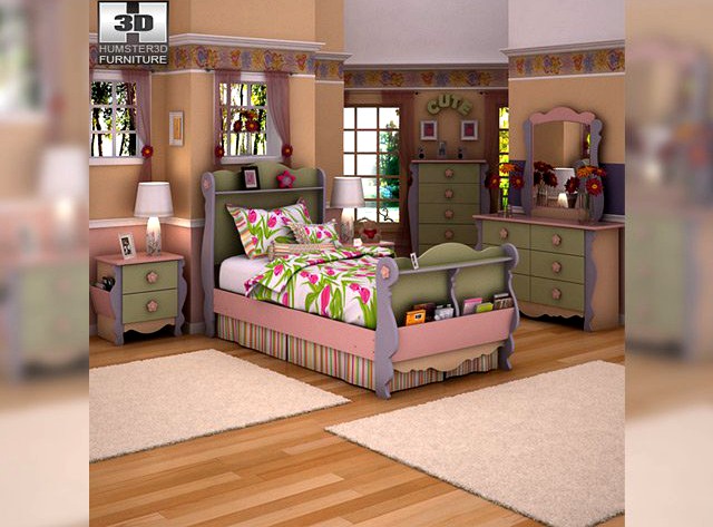 Ashley Doll House Sleigh Bedroom Set 3D Model