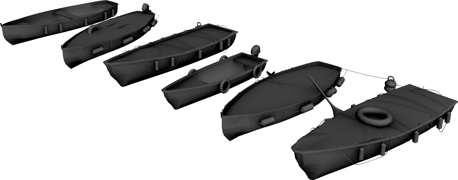 River Fishing Boats Set