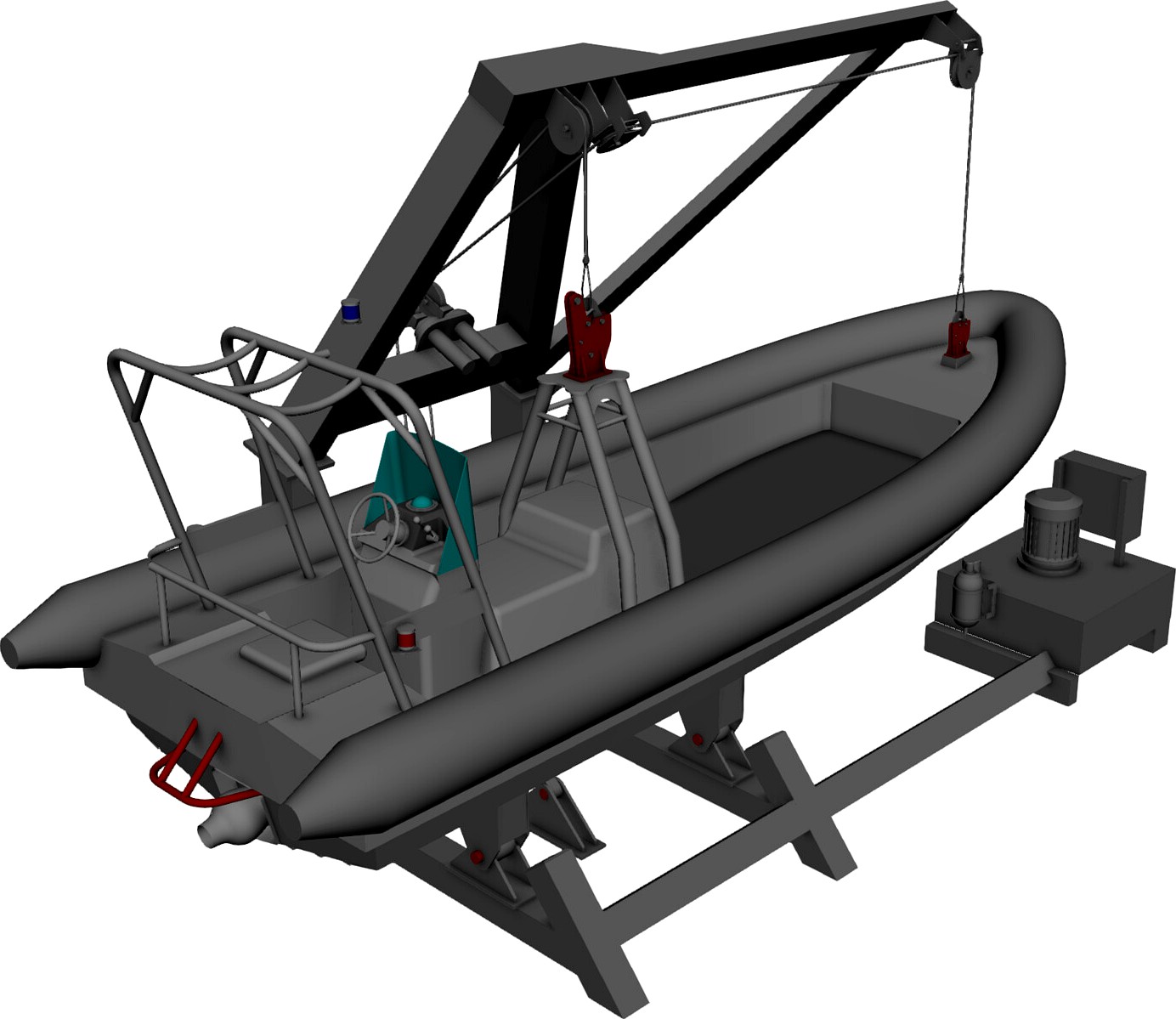 Davit and Inflatable Boat 3D CAD Model