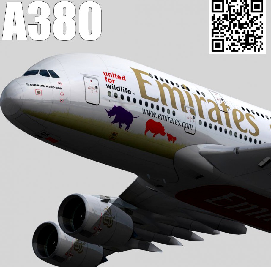 Airbus A380-8 Emirates Wildlife A6-EDG3d model