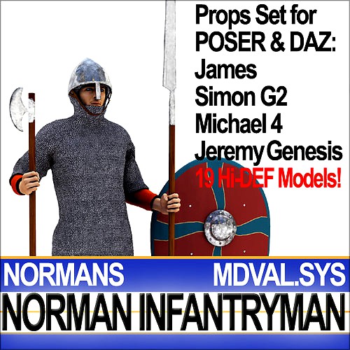 Medieval Norman Infantryman Props Poser Daz