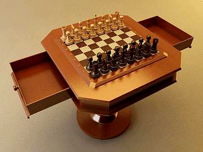 Chess Set with Table - Vray