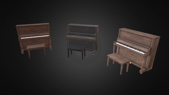 Old antique piano with bench game-ready asset