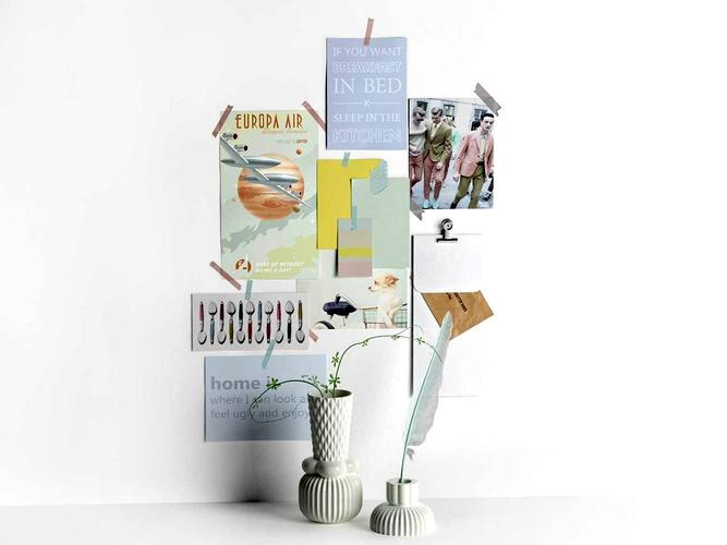 Moodboard with Finnsdottir Vases and Hay Feather Pen