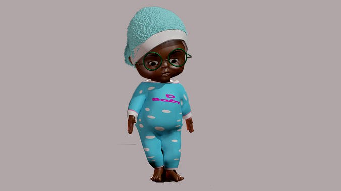 black toddler animated with blend shapes and cloth modifier