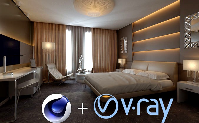 Hotel Room interior design for Cinema4D with Vray