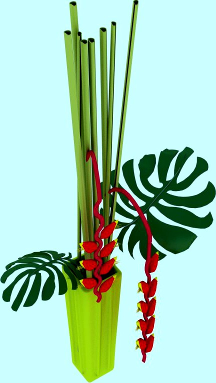 Parrot Flower and vase 3D Model