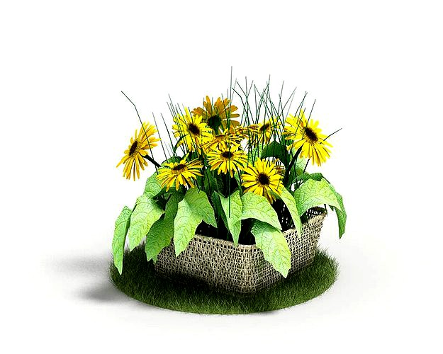 Faux Sunflowers In A Basket