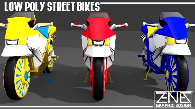 Low-Poly Motorcycle Street Bikes Game Ready Mobile App Friendly