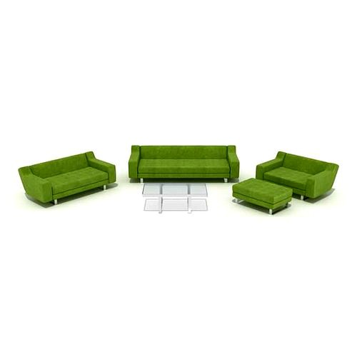 Modern Green Furniture Set With A Glass Table