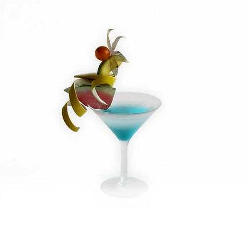 Blue Martini With Fancy Fruit Garnish