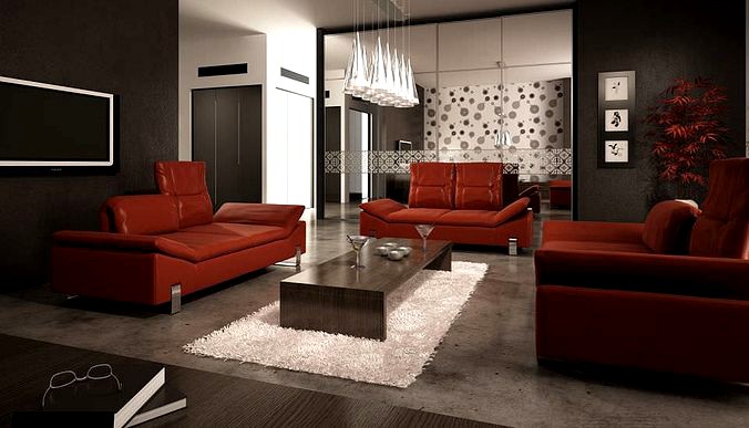 Black Apartment With Red Leather Sofas Archinteriors Vol 14