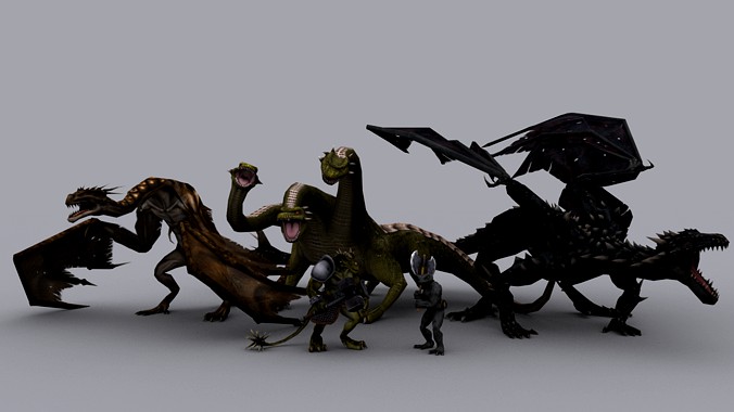 FANTASY LIZARDS PACK GAME READY ANIMATED MODELS