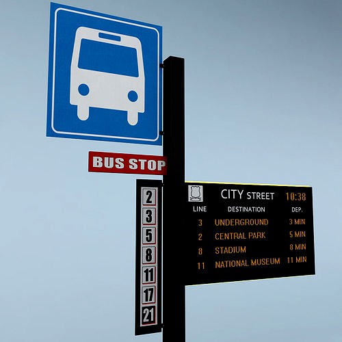 Electronic bus stop schedule timetable low poly