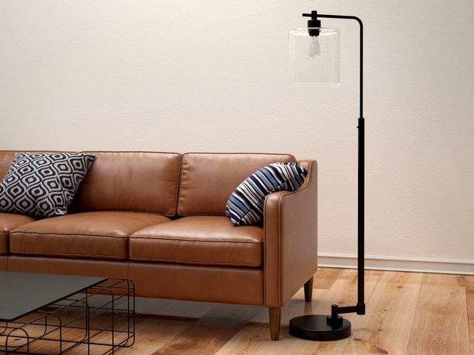 Seeded Glass Industrial Floor Lamp