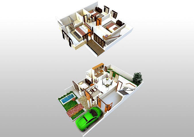 3D Floorplan of 2 Storey House