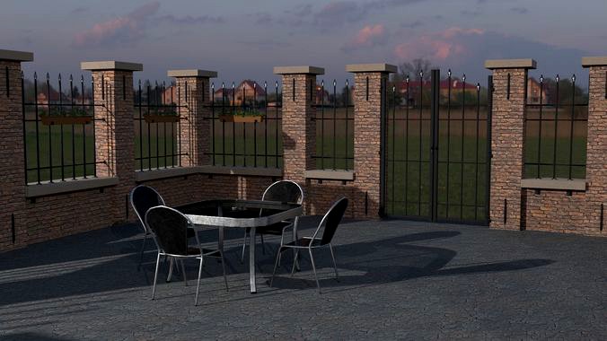 Lowpoly modular set of fenced walls and gates