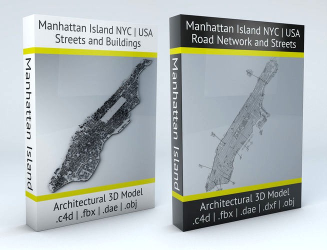 Manhattan Island New York City Streets Buildings Road Networks