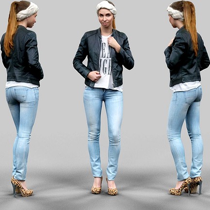 Cute girl in jeans leather jacket and bandana