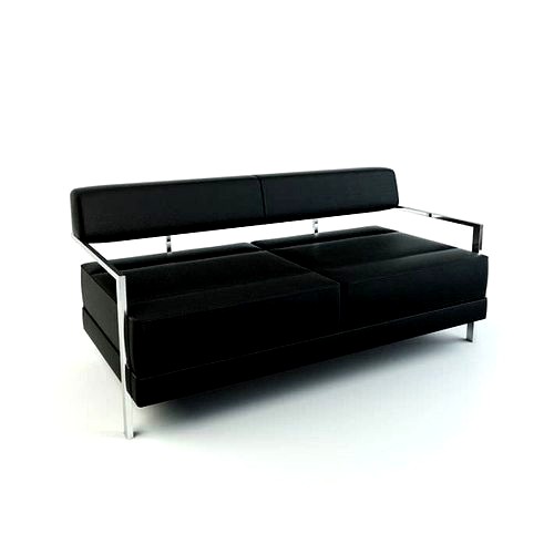 Three Seat Black Sofa With Steel Armrest