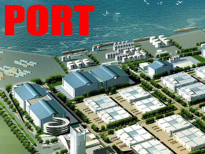 Port With Ships Terminal and Buildings