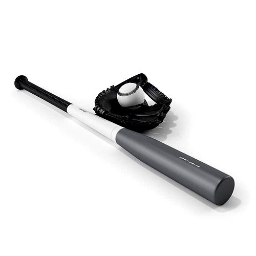 Grey And Black Aluminum Baseball Bat With Black Mitt