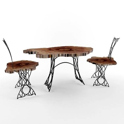 Trunk and Wrought Iron Table and Chairs