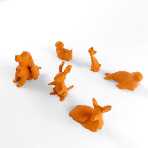 Low Poly Rabbit Cat Dog Squirrel Seal Animals Set Pack Lowpoly