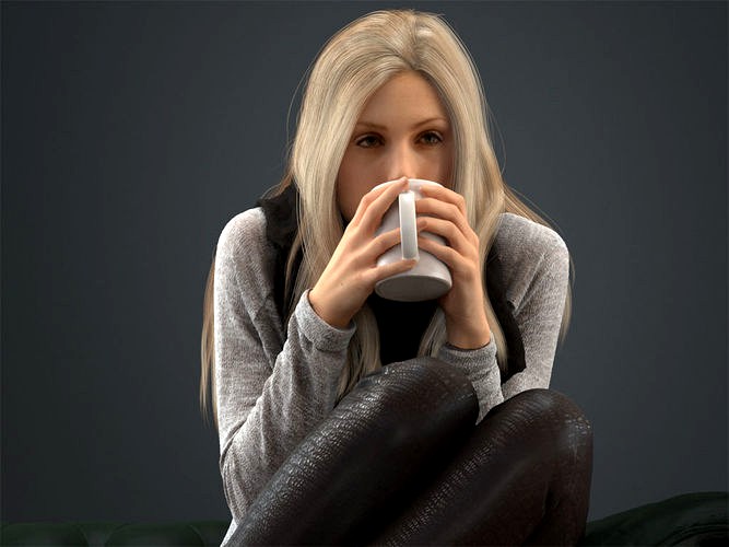 00037Esmay002 Woman With Cup Pre Posed 3D Model