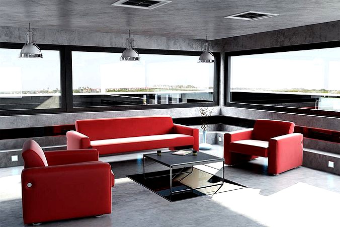 Modern Living Room With Red Furniture