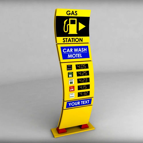 Gas station price sign totem low poly 03