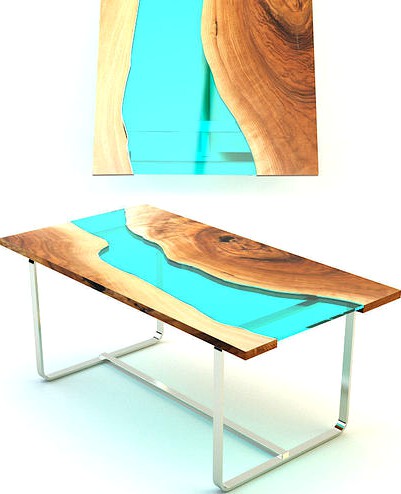 Wood table  with Glass Rivers