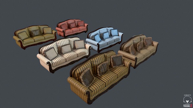 Old Fashioned Sofa Collection Low Poly