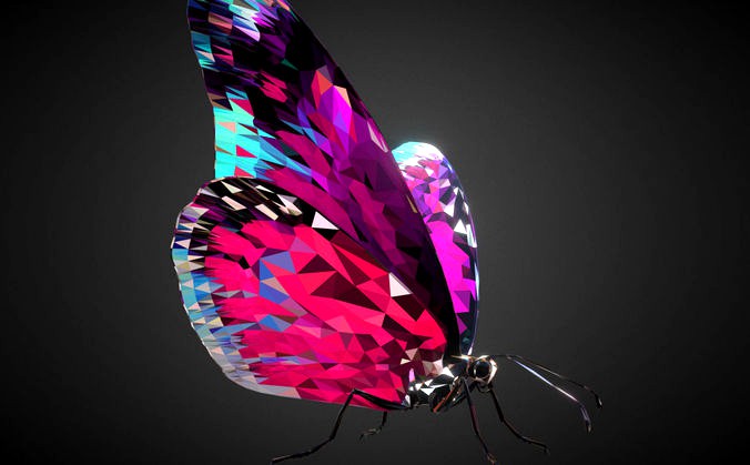Batterfly Pink Low Polygon Art Insect